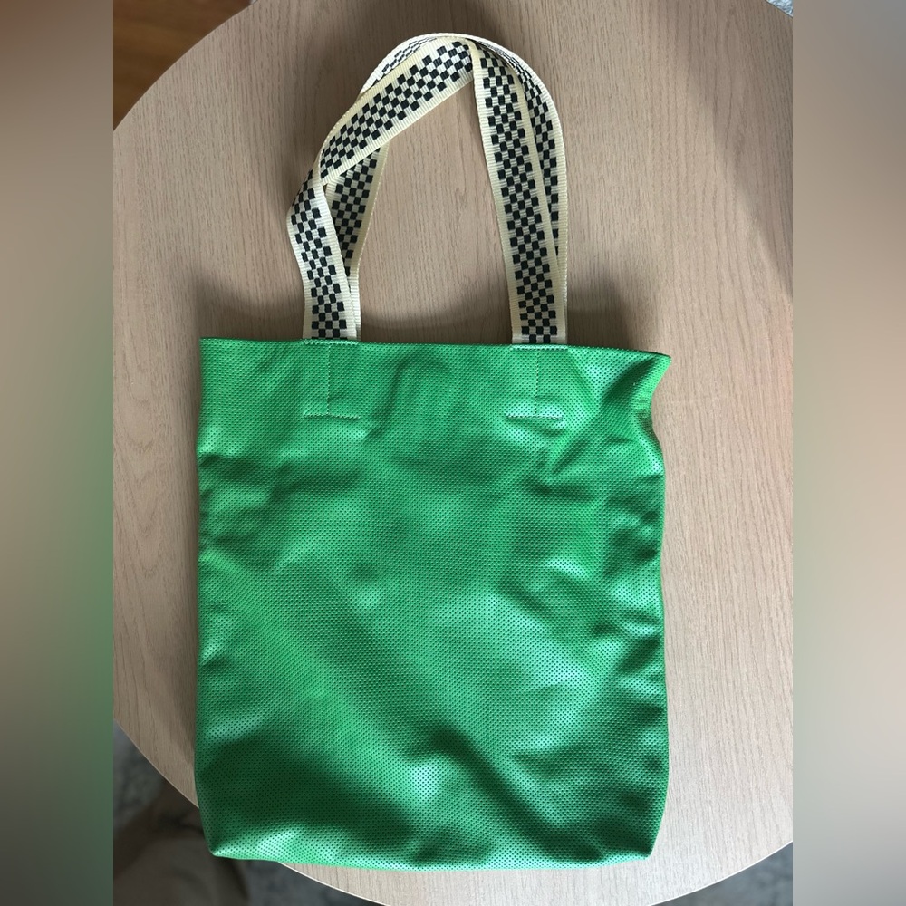 Clare V. Green Tote with Checkered Handles